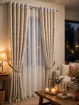 Modern Velvet Cream Gold Curtains - 2