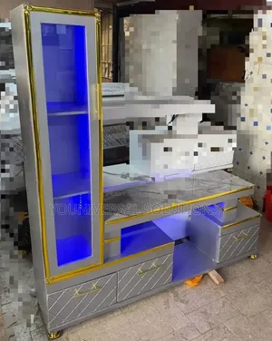Executive Extended TV Stand with Marble Coating and Shelf Cabinet