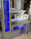 Gray Extended TV Stand with Shelves and Cabinet - 1