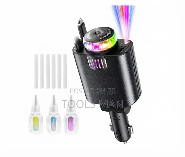 RGB LED Aromatherapy Car Charger with Retractable Cable - 1