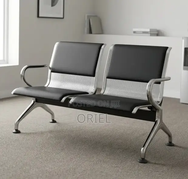 2-Link Office Bench - Black Faux Leather - 1