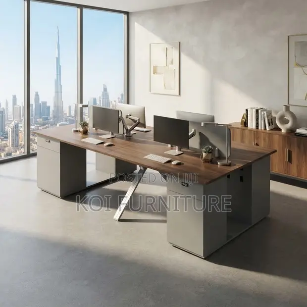 Four User Modern Imported Workstation Desks - 1