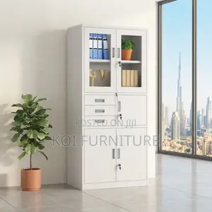 Two-Door Grey Office Cabinet with Internal Safe