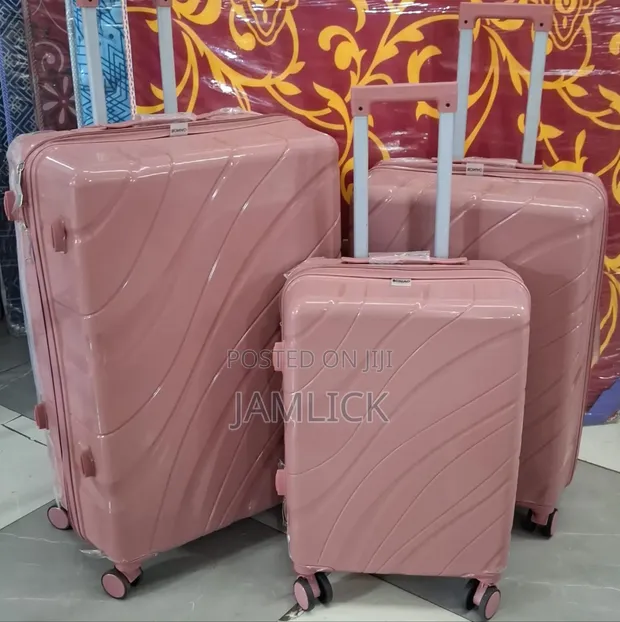 Peach Patterned Size 2 PP Rubber Suitcase 3-in-1 Set - 1