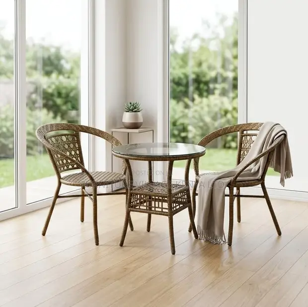 Brown 3-Piece Rattan Outdoor Balcony Set - 1