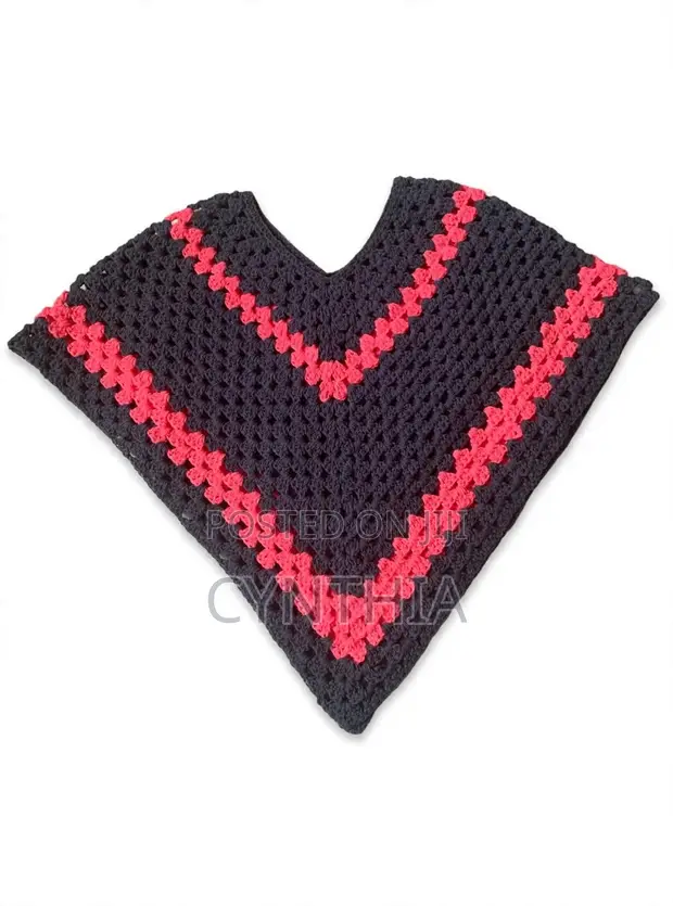Handmade Crochet Poncho - Grey & Hot Pink - 1