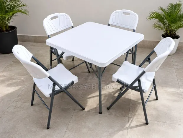 White Foldable Dining Set - Table & 4 Chairs - 1