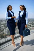 Women's Corporate Blue Suit - Dress with Half Coat - 1