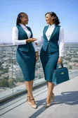 Women's Corporate Blue Suit - Dress with Half Coat - 2