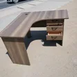 L-Shaped Office Desk and Headrest Chair Set - Brown - 2