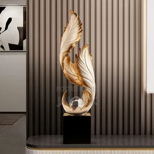 Elegant White Gold Resin Feather Sculpture