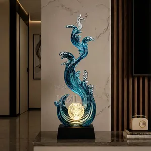 Luxury Artistic Blue Clear Resin Ocean Wave Sculpture