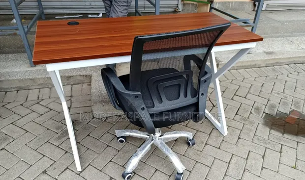 Home/Office Metallic Desk and Mesh Chair Set - 1