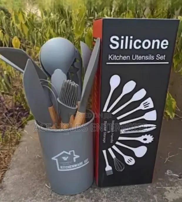 12-Piece Silicone Spoons Set - Black/Grey - 1