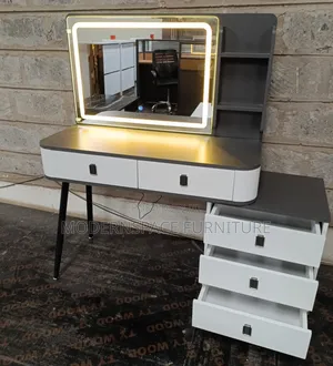 Modern Dressing Table with Mirror and Stool