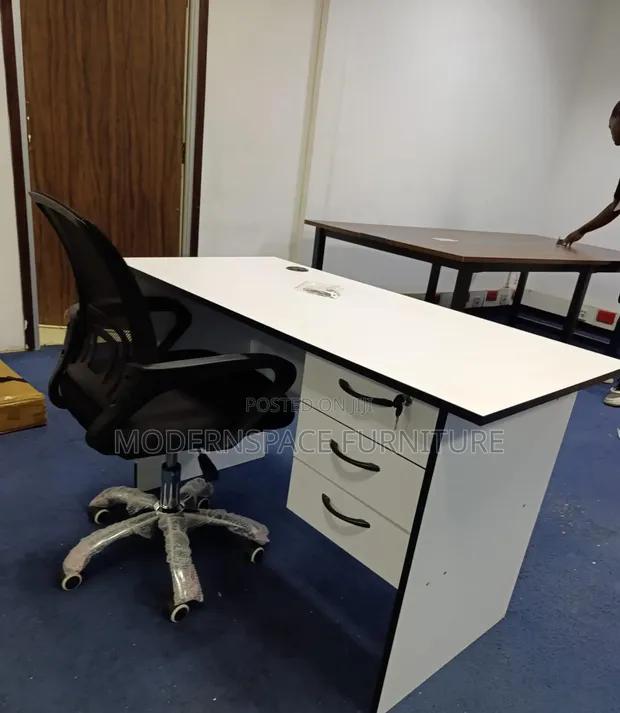 White Office Table and Chairs Set - 1