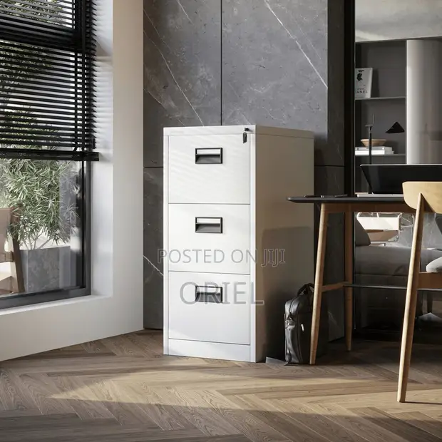 3-Drawer Office Cabinet - White Steel - 1