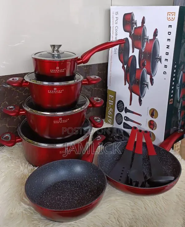 15pcs Edenberg Nonstick Cookware Set - Wine Red - 1