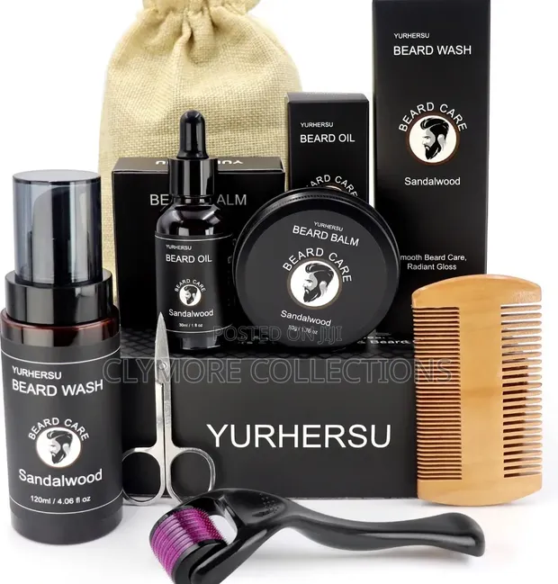 All-in-One Men's Beard Grooming Set with Derma Roller - 1