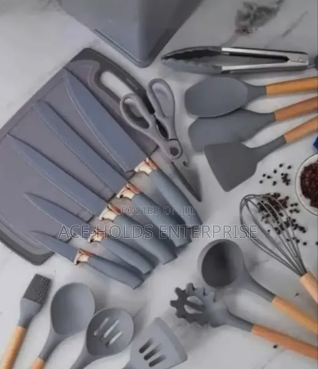 19PC Executive Silicone Spoons Set with Wooden Handle - Black - 1
