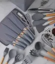 19PC Executive Silicone Spoons Set with Wooden Handle - Black - 1