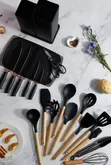 19PC Executive Silicone Spoons Set with Wooden Handle - Black - 2