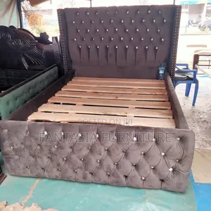 Ideal Brown Velvet Wingback Bed (Queen Size)