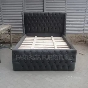 Dark Grey Velvet Wingback Bed (5x6) - Brand New
