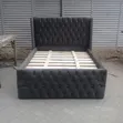Dark Grey Velvet Wingback Bed (5x6) - Brand New - 1