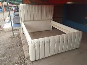 5x6 Cream Leatherette Bed Frame