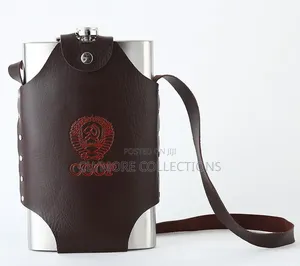 Heavy-Duty 64 Oz Jumbo Stainless Steel Whiskey Flask with Leather Cover