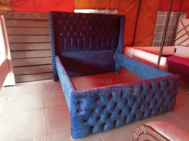 Brand New Vandor Wingback Bed Frame - Blue Velvet - 1