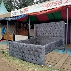 Brand New 5x6 Grey Velvet Wingback Bed
