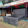 Brand New 5x6 Grey Velvet Wingback Bed - 1