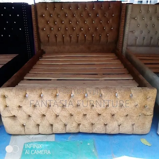 Brown Velvet Wingback Bed Frame - Brand New - 1