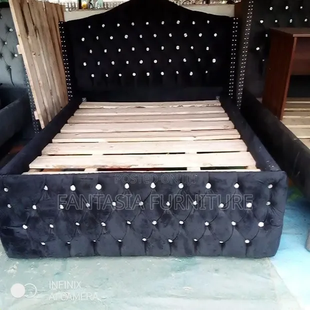5x6 Black Wingback Bed Frame - 1