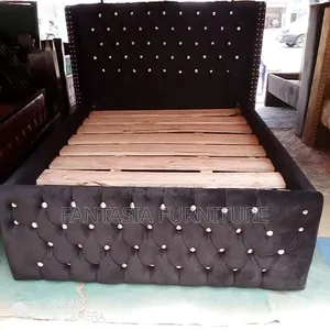 5x6 Black Plush Velvet Bed Frame