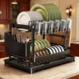Quality 2-Tier Carbon Steel Dish Rack | Black - 4