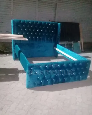 5x6 Teal Velvet Wingback Bed Frame