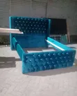 5x6 Teal Velvet Wingback Bed Frame - 1