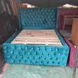 Ideal Teal Velvet Wingback Bed - Brand New - 1