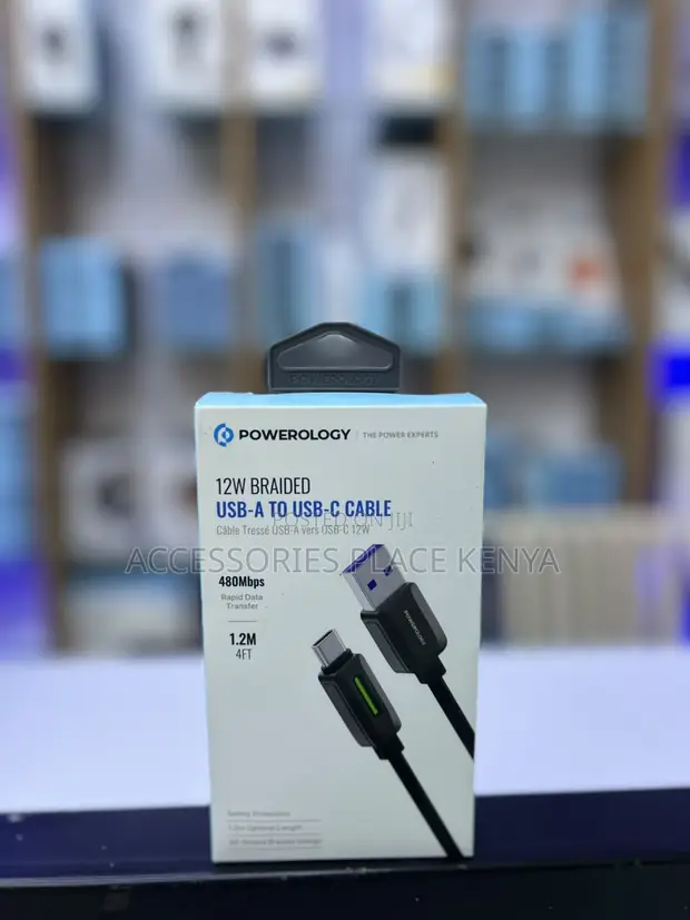Powerology 15W USB-A to USB-C Cable - Black - 1