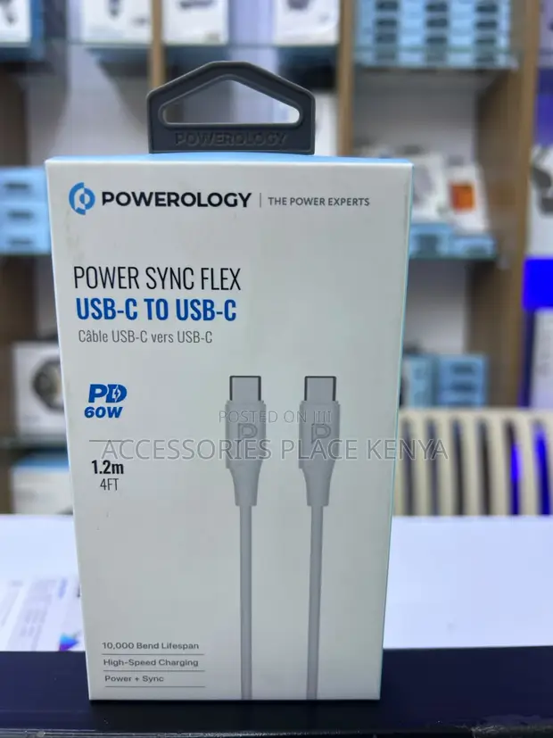 Powerology 60W USB-C to USB-C Cable 1.2M - White - 1