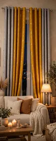 Mustard Gold Grey Marble Shimmer Curtains - 2