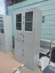 4-Partition Glass Office Cabinet with Safe - 1