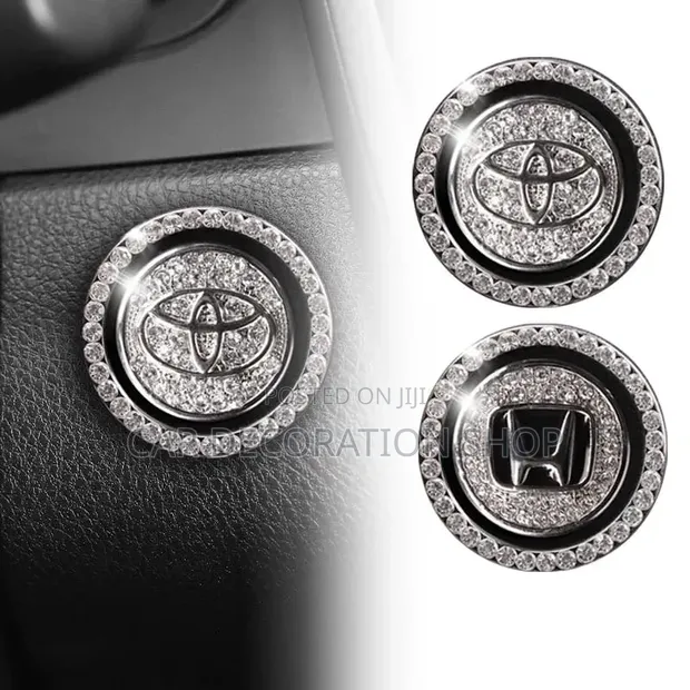 Toyota/Honda Round Metal Rings Embedded Crystal Rhinestone Push Button - 1