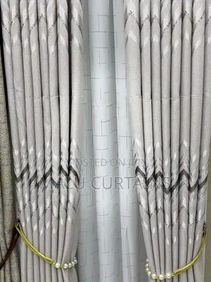 Beige Cream Chevron Curtains with Gold Silver Glitter