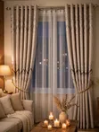 Beige Cream Chevron Curtains with Gold Silver Glitter - 2