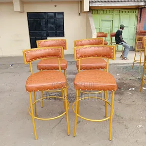 Brown High Causus Stools with Gold Frame