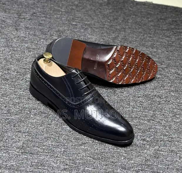 John Foster Classic Black Leather Oxford Dress Shoes - 1